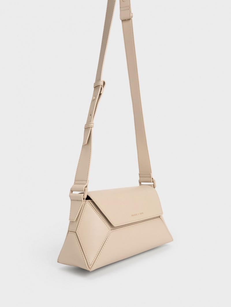τσάντεσ ώμου Charles And Keith Nasrin Geometric Μπεζ | 41625-VYHC