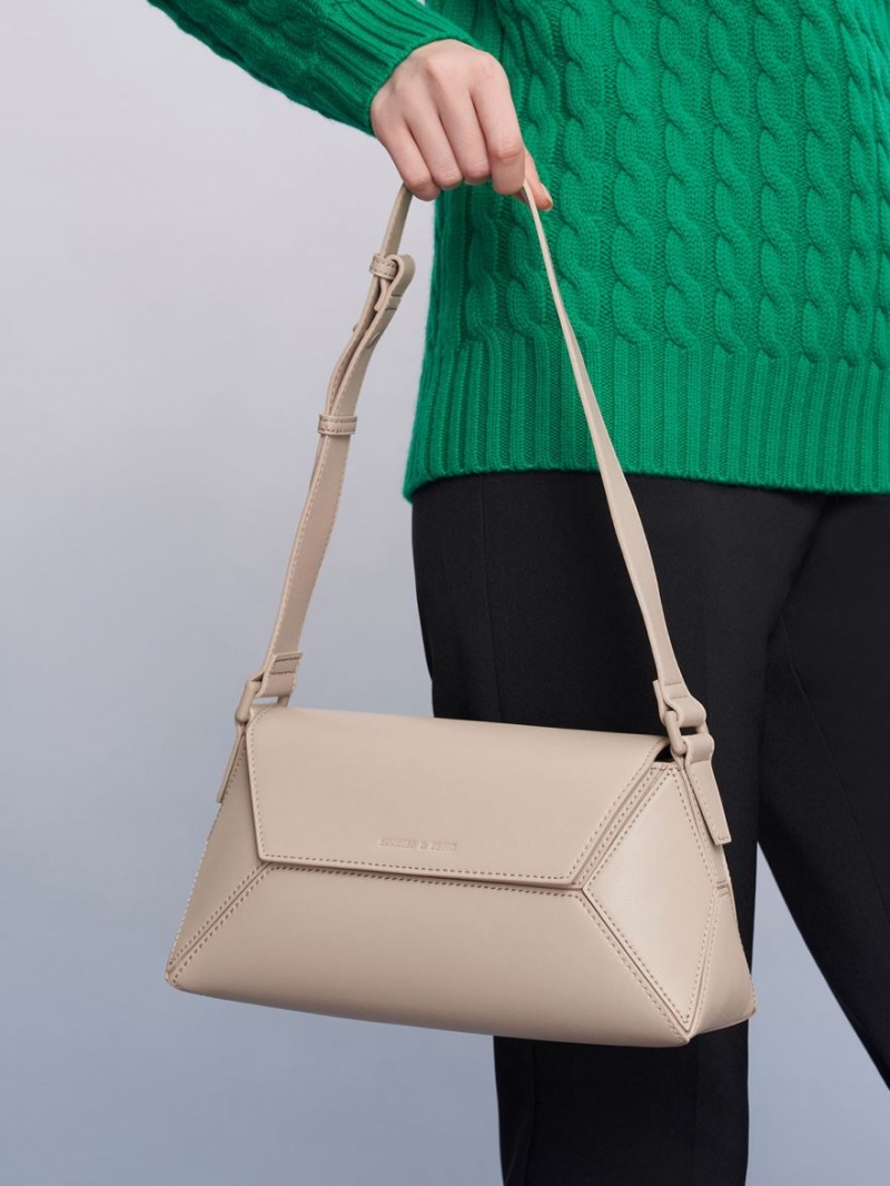 τσάντεσ ώμου Charles And Keith Nasrin Geometric Μπεζ | 41625-VYHC
