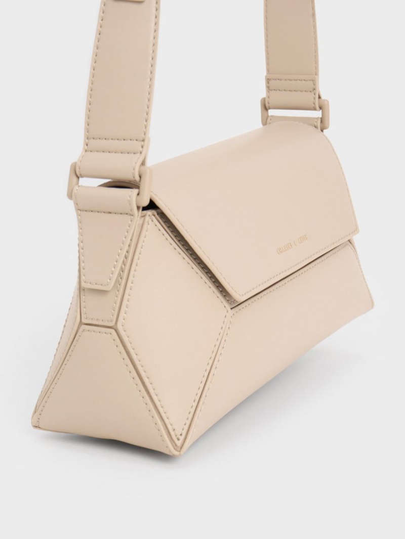 τσάντεσ ώμου Charles And Keith Nasrin Geometric Μπεζ | 41625-VYHC