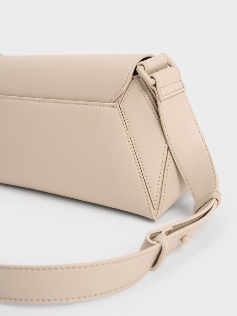 τσάντεσ ώμου Charles And Keith Nasrin Geometric Μπεζ | 41625-VYHC