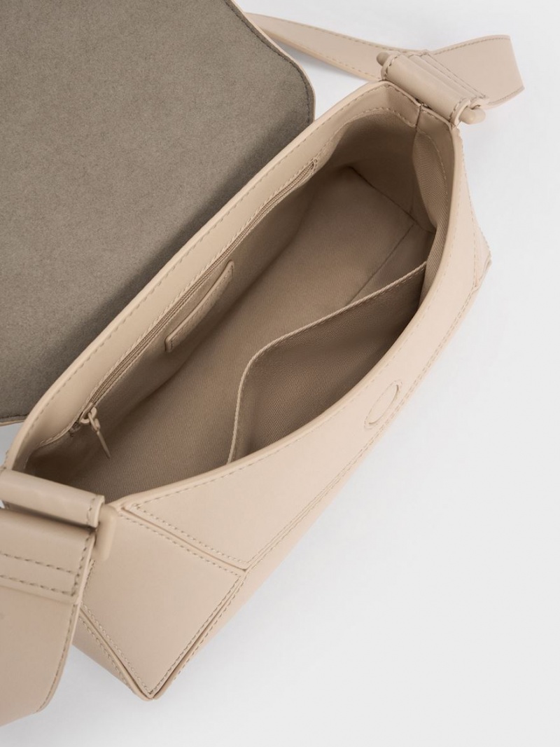 τσάντεσ ώμου Charles And Keith Nasrin Geometric Μπεζ | 41625-VYHC