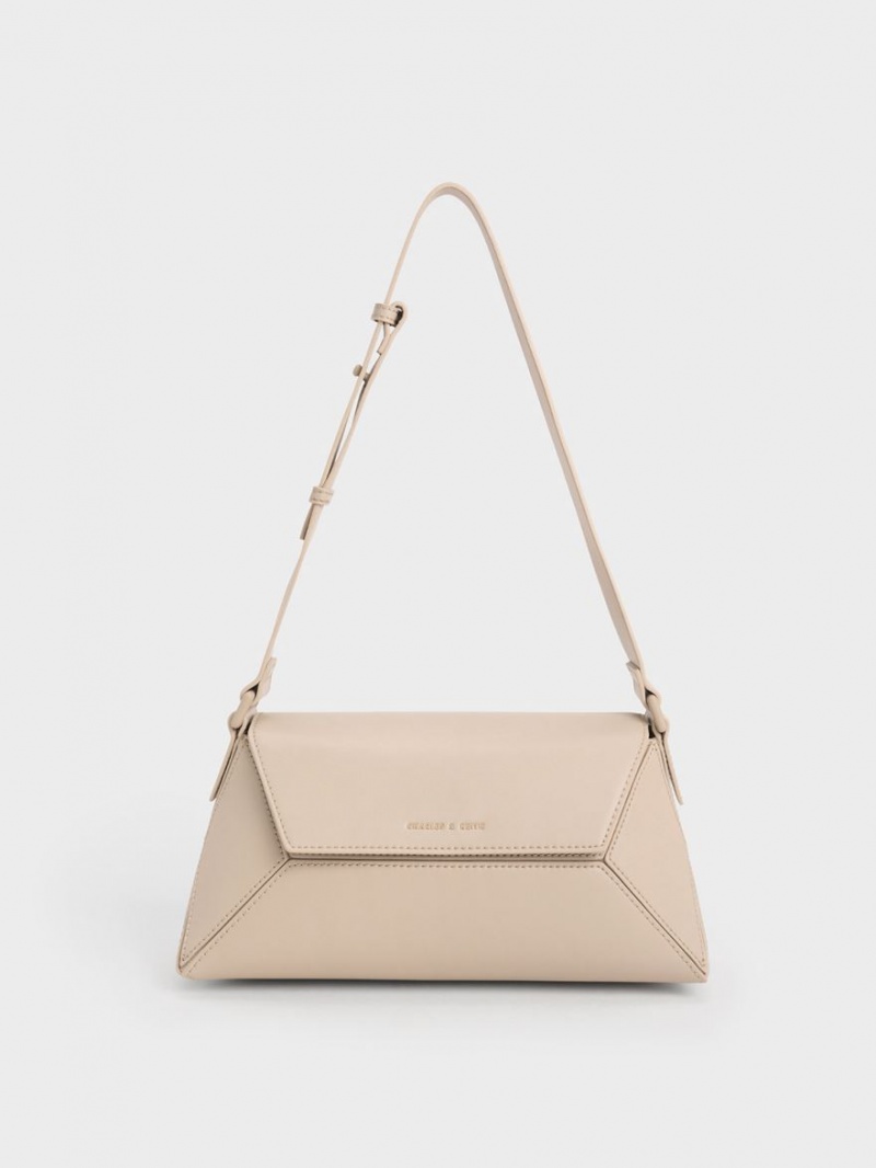 τσάντεσ ώμου Charles And Keith Nasrin Geometric Μπεζ | 41625-VYHC