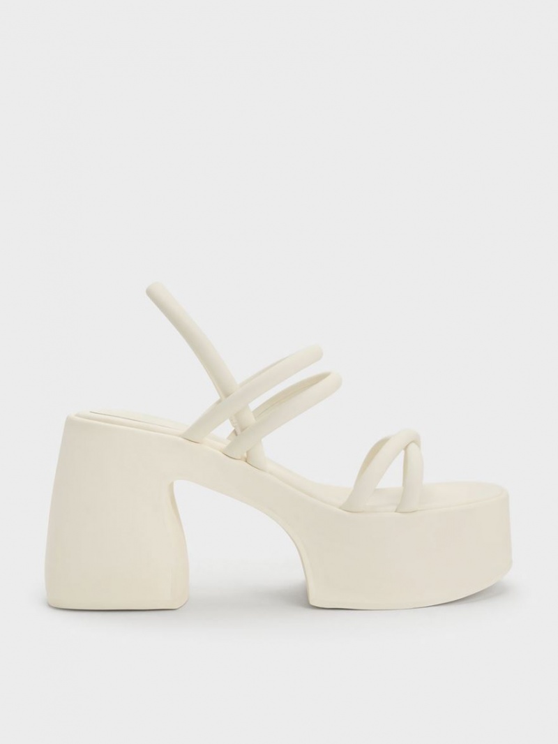 Πεδιλα Πλατφορμεσ Charles And Keith Nerissa Tubular​ ασπρα | 58032-MSYJ