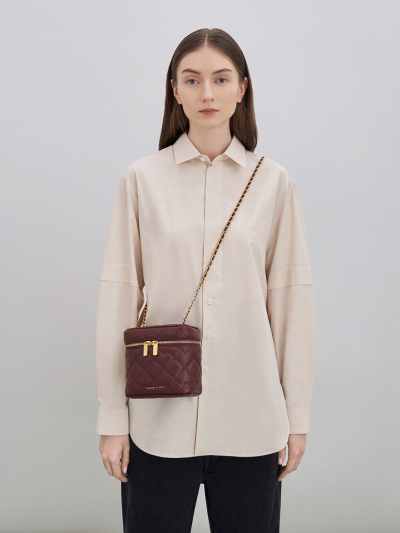 τσάντεσ χιαστί Charles And Keith Nezu Καπιτονέ Boxy σκούρο σοκολάτα | 09372-TQPL