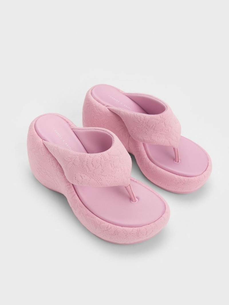 παπουτσια πλατφορμα Charles And Keith Noemi Πλεκτά flatforms ροζ | 18274-EMFG