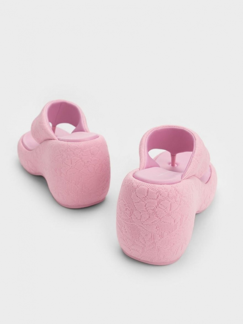 παπουτσια πλατφορμα Charles And Keith Noemi Πλεκτά flatforms ροζ | 18274-EMFG