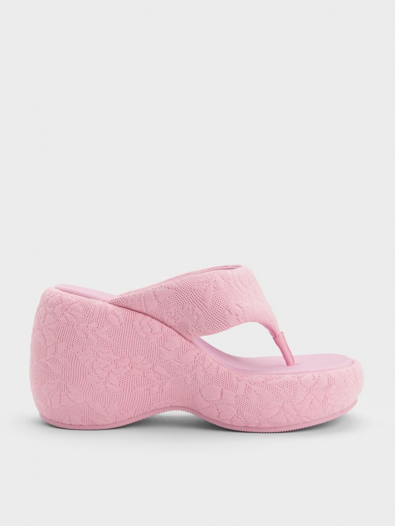 παπουτσια πλατφορμα Charles And Keith Noemi Πλεκτά flatforms ροζ | 18274-EMFG