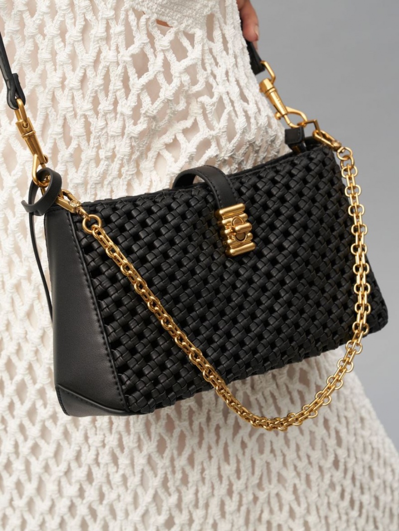 τσάντεσ ώμου Charles And Keith Nova Woven Chain-Handle μαυρα | 28965-NYGH