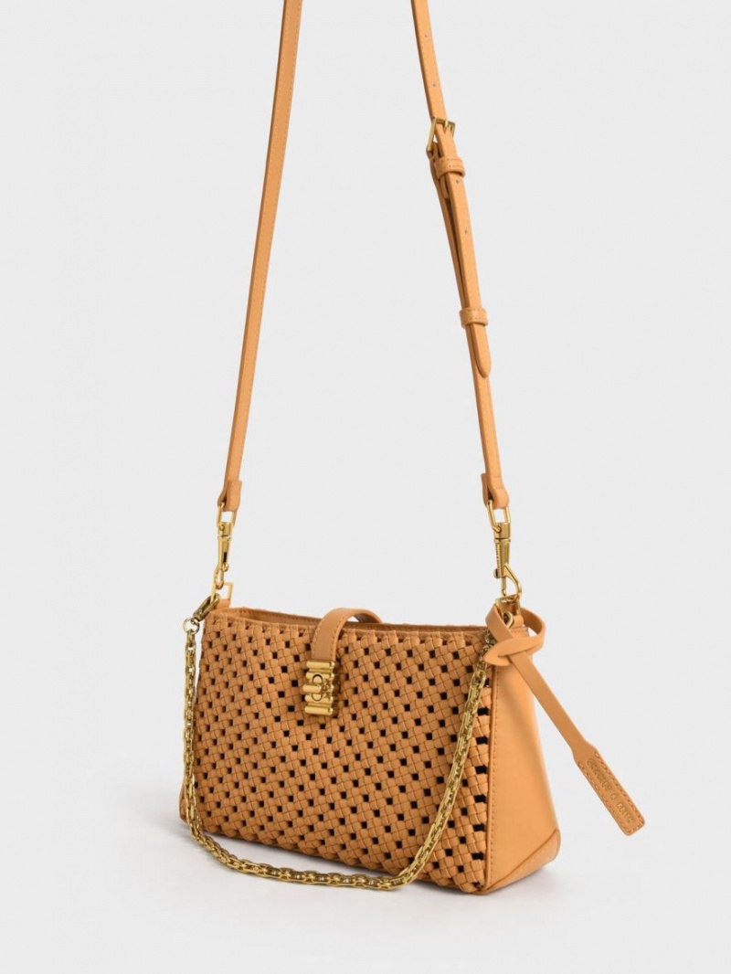 τσάντεσ ώμου Charles And Keith Nova Woven Chain-Handle πορτοκαλι | 25618-WIEB