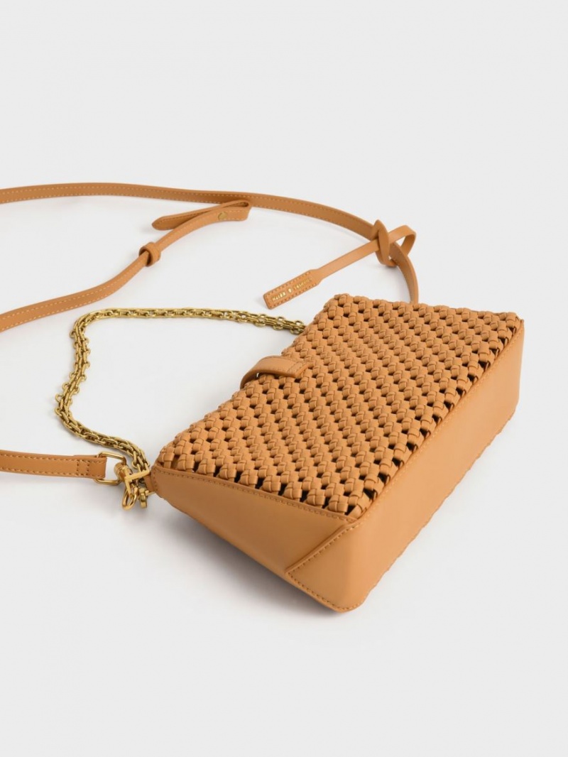 τσάντεσ ώμου Charles And Keith Nova Woven Chain-Handle πορτοκαλι | 25618-WIEB