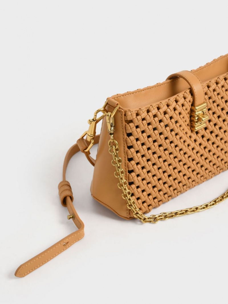τσάντεσ ώμου Charles And Keith Nova Woven Chain-Handle πορτοκαλι | 25618-WIEB