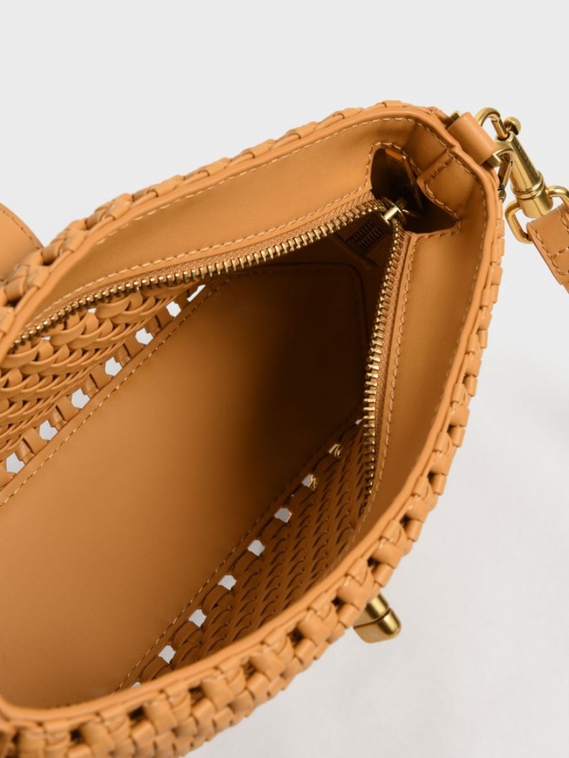 τσάντεσ ώμου Charles And Keith Nova Woven Chain-Handle πορτοκαλι | 25618-WIEB