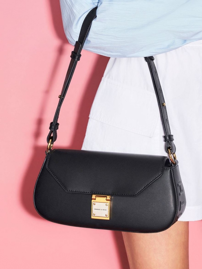 τσάντεσ ώμου Charles And Keith Oona Curved μαυρα | 96570-DJUX