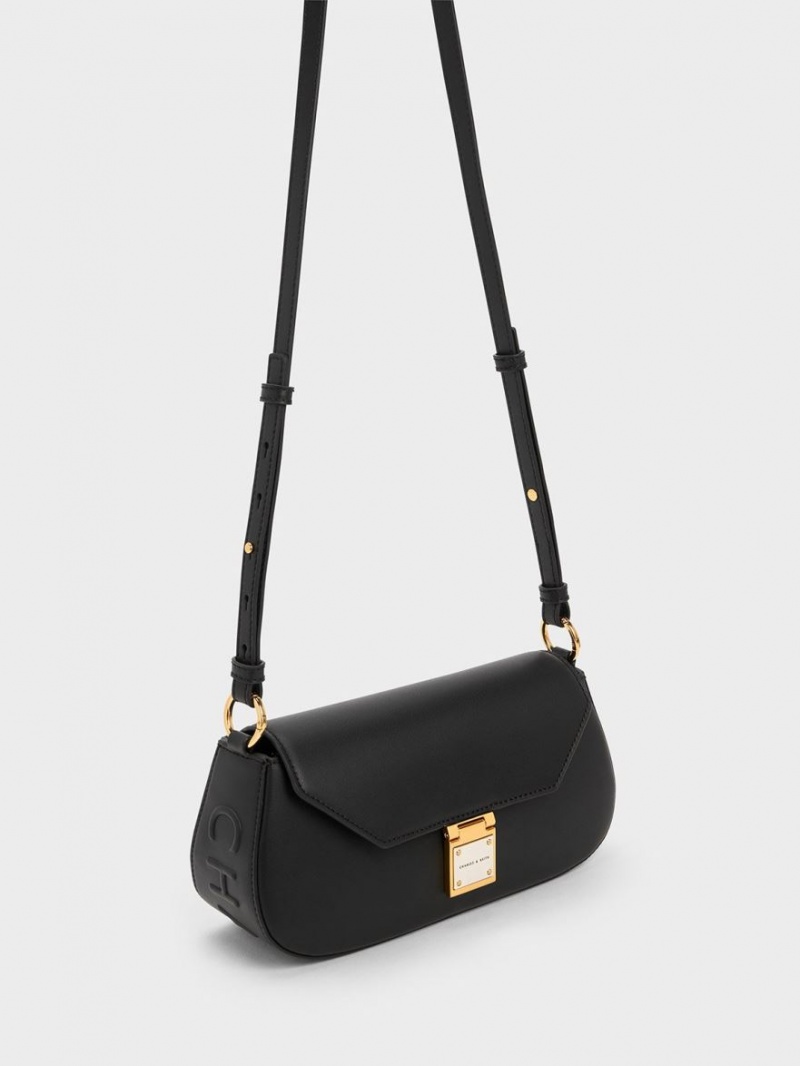 τσάντεσ ώμου Charles And Keith Oona Curved μαυρα | 96570-DJUX