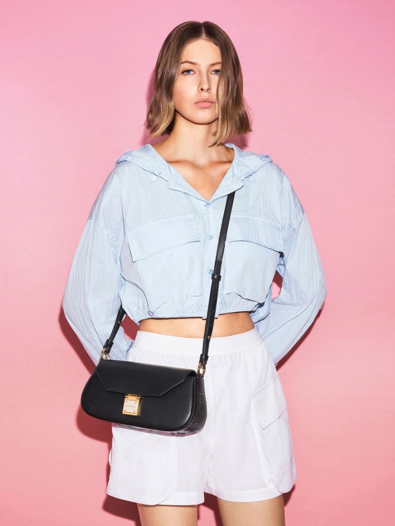 τσάντεσ ώμου Charles And Keith Oona Curved μαυρα | 96570-DJUX
