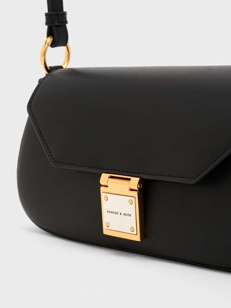 τσάντεσ ώμου Charles And Keith Oona Curved μαυρα | 96570-DJUX