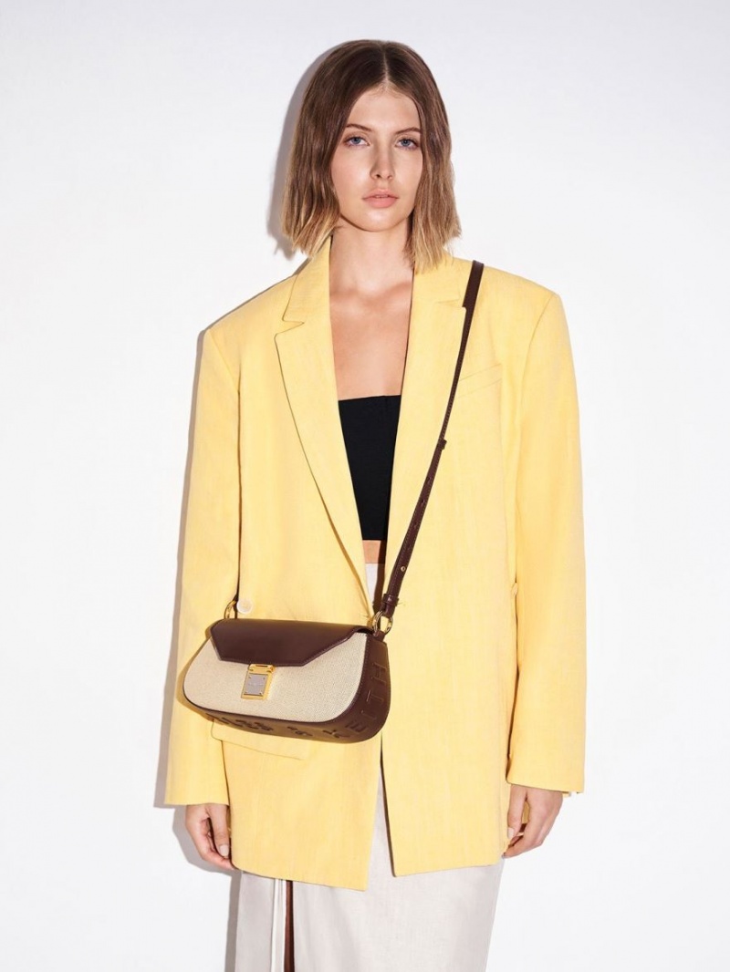 τσάντεσ ώμου Charles And Keith Oona καμβα Curved σκούρο καφε | 75082-FPBS
