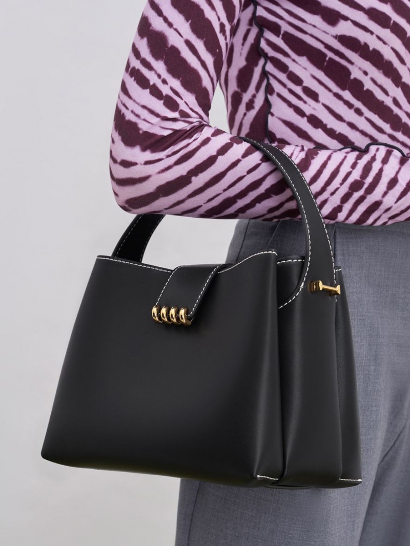 τσάντεσ ώμου Charles And Keith Osiris Metallic Accent Belted μαυρα | 87930-IKXC