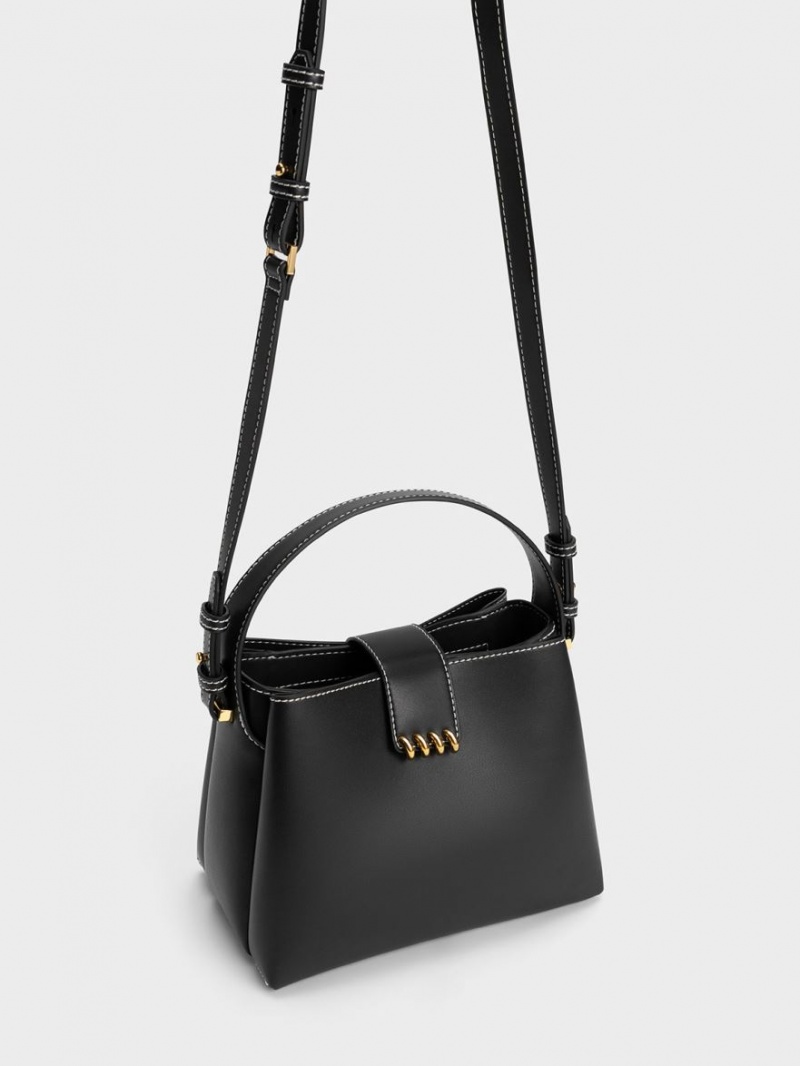 τσάντεσ ώμου Charles And Keith Osiris Metallic Accent Belted μαυρα | 87930-IKXC
