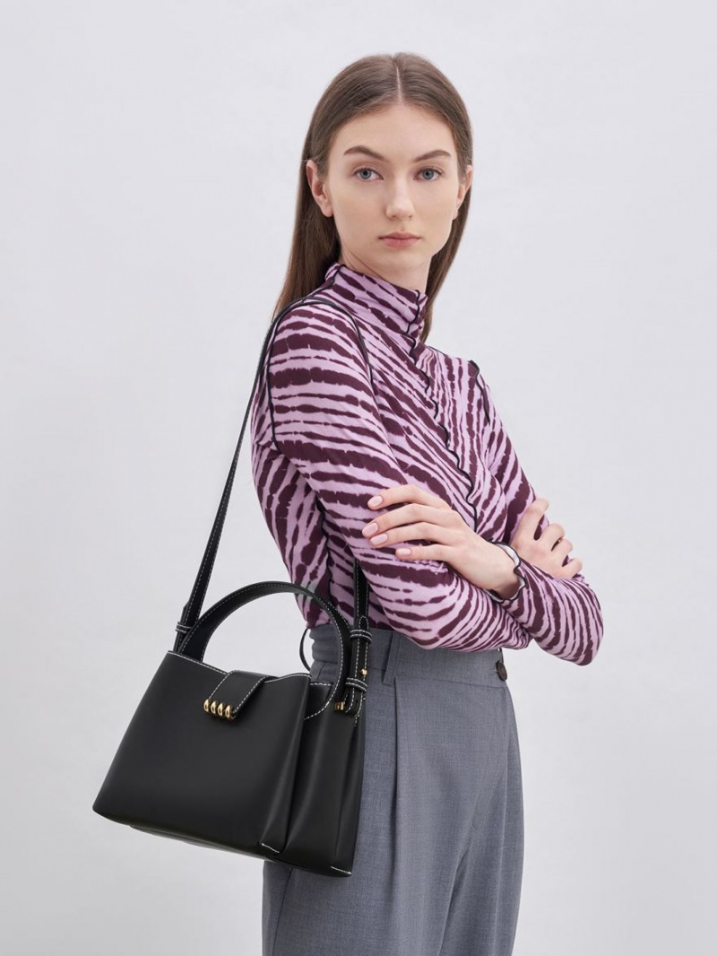 τσάντεσ ώμου Charles And Keith Osiris Metallic Accent Belted μαυρα | 87930-IKXC
