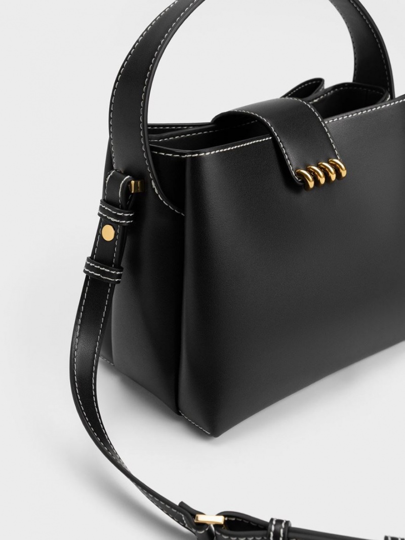 τσάντεσ ώμου Charles And Keith Osiris Metallic Accent Belted μαυρα | 87930-IKXC