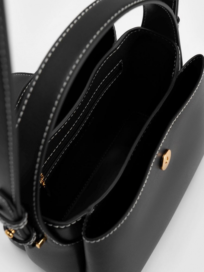 τσάντεσ ώμου Charles And Keith Osiris Metallic Accent Belted μαυρα | 87930-IKXC
