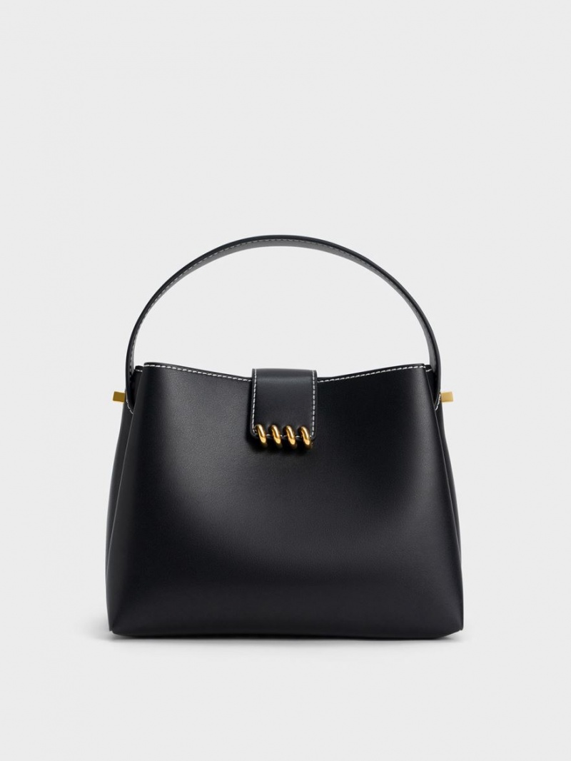 τσάντεσ ώμου Charles And Keith Osiris Metallic Accent Belted μαυρα | 87930-IKXC
