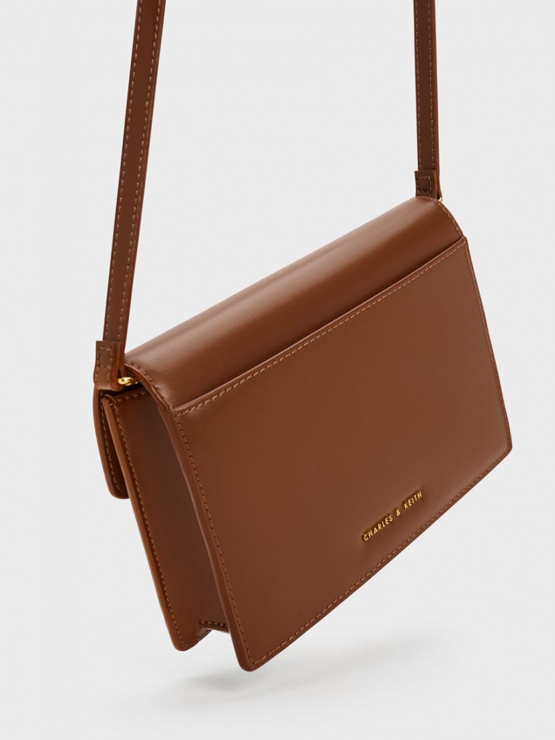 τσάντεσ χιαστί Charles And Keith Padlock Envelope σοκολάτα | 01287-UXMK