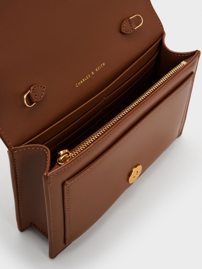 τσάντεσ χιαστί Charles And Keith Padlock Envelope σοκολάτα | 01287-UXMK