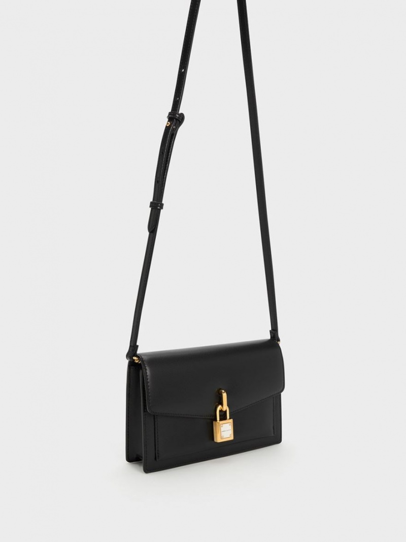 τσάντεσ χιαστί Charles And Keith Padlock Envelope μαυρα | 39786-RQDP