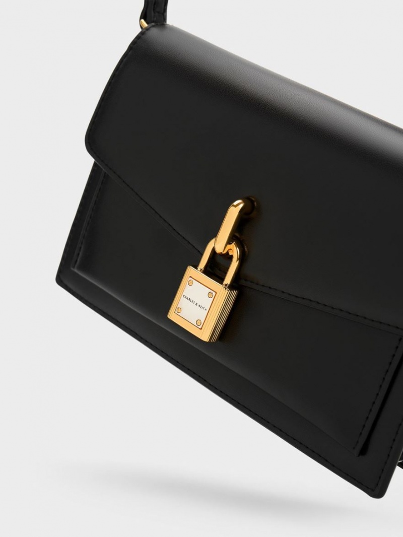 τσάντεσ χιαστί Charles And Keith Padlock Envelope μαυρα | 39786-RQDP