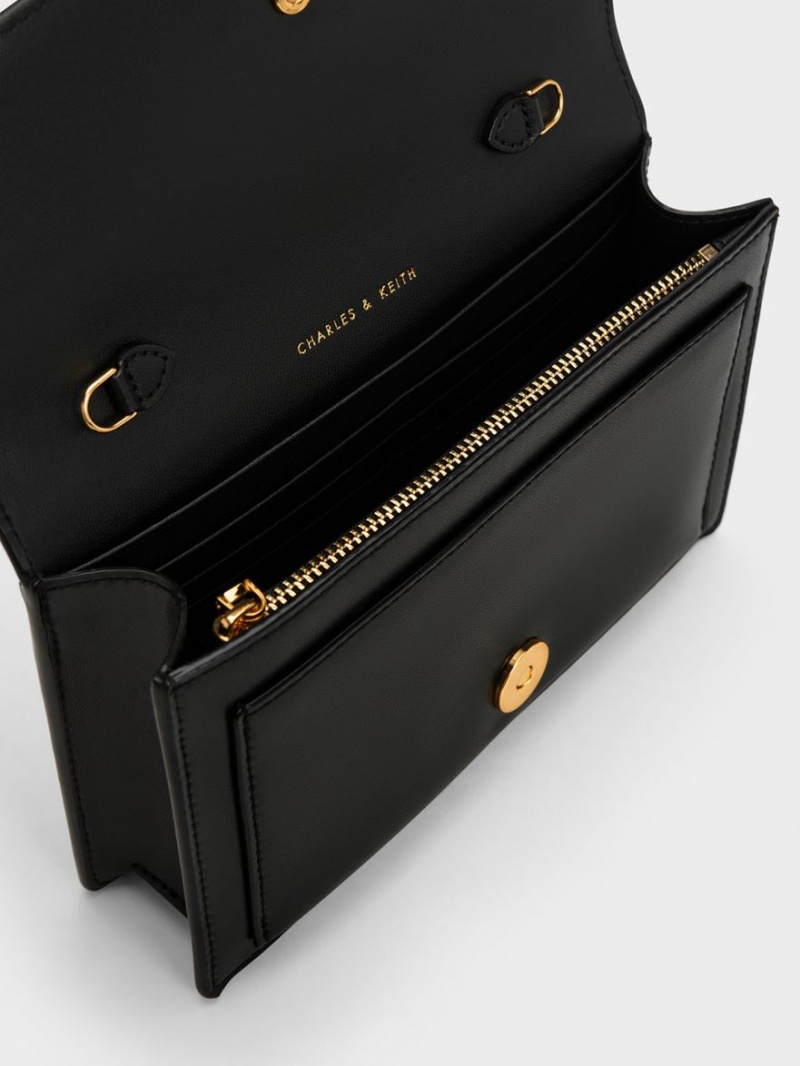 τσάντεσ χιαστί Charles And Keith Padlock Envelope μαυρα | 39786-RQDP