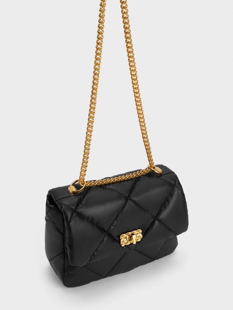 τσάντεσ ώμου Charles And Keith Paffuto Large Με Επένδυση μαυρα | 12543-ROVF
