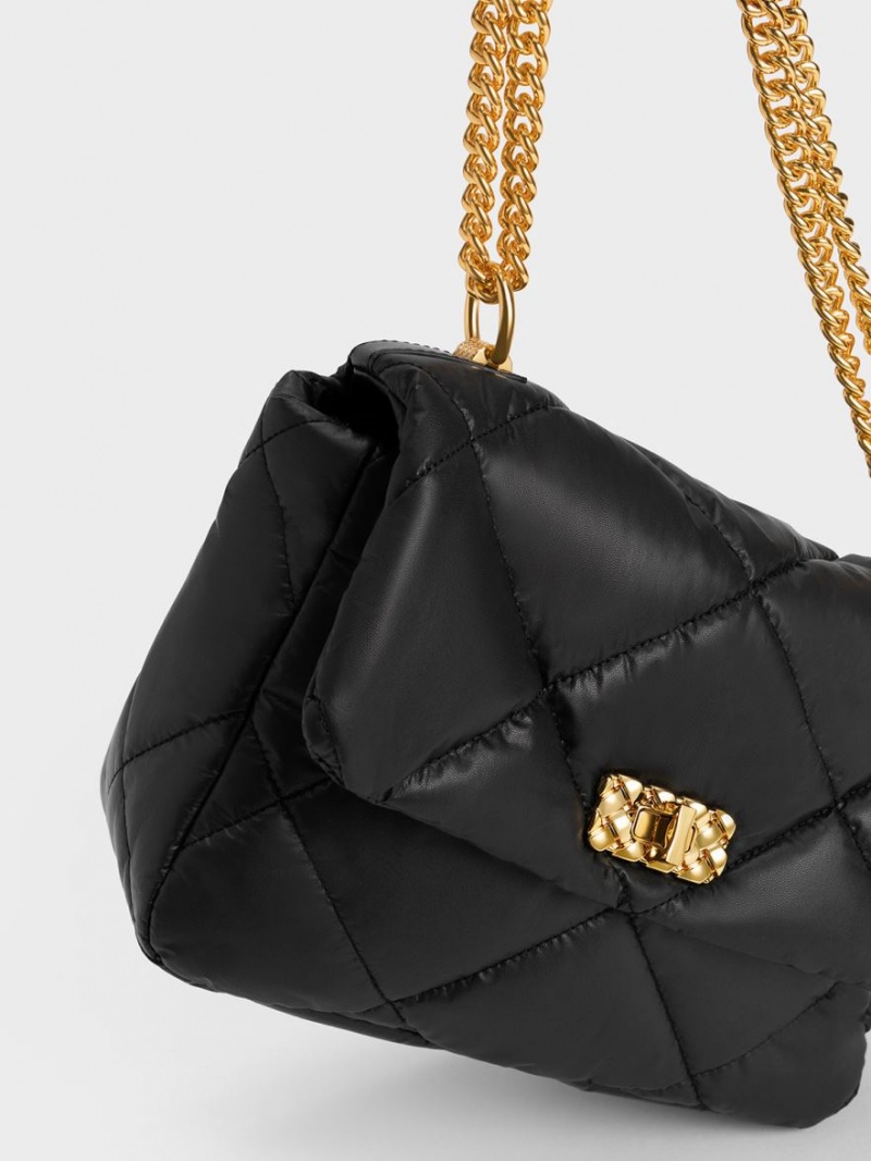 τσάντεσ ώμου Charles And Keith Paffuto Large Με Επένδυση μαυρα | 12543-ROVF