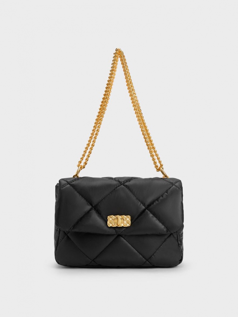 τσάντεσ ώμου Charles And Keith Paffuto Large Με Επένδυση μαυρα | 12543-ROVF