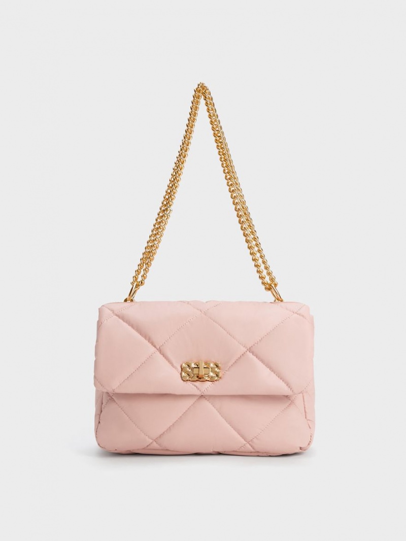 τσάντεσ ώμου Charles And Keith Paffuto Large Με Επένδυση ανοιχτο ροζ | 17295-EHCG