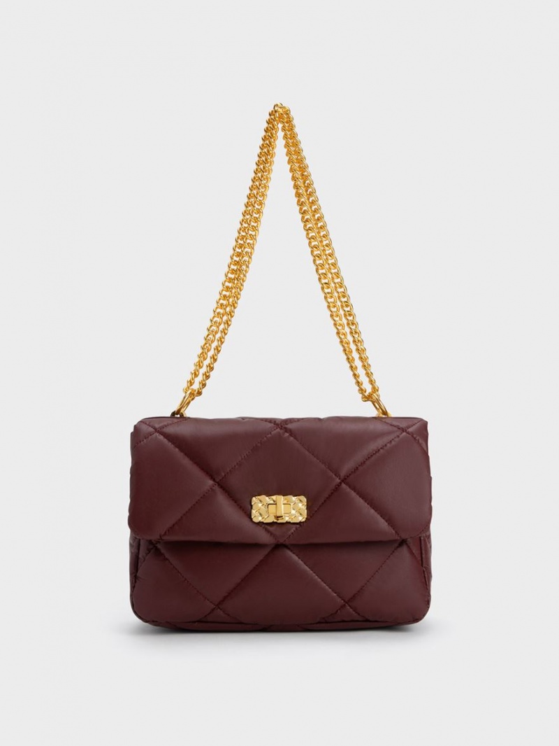 τσάντεσ ώμου Charles And Keith Paffuto Large Με Επένδυση σκούρο σοκολάτα | 96207-XAKU
