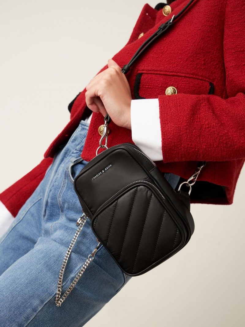τσάντεσ χιαστί Charles And Keith Panelled Elongated μαυρα | 97628-MHCA
