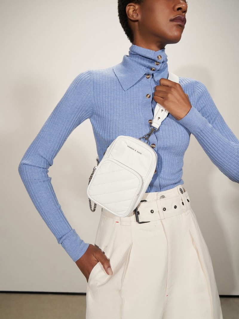 τσάντεσ χιαστί Charles And Keith Panelled Elongated ασπρα | 37426-IPGS