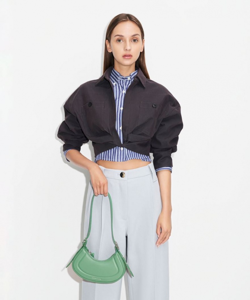 τσάντεσ ώμου Charles And Keith Petra Curved πρασινο | 02537-MBRW