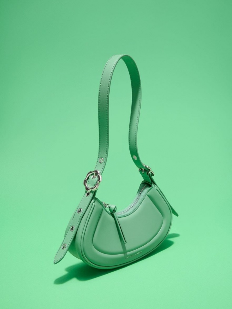 τσάντεσ ώμου Charles And Keith Petra Curved πρασινο | 02537-MBRW