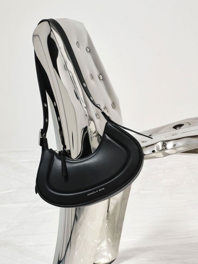 τσάντεσ ώμου Charles And Keith Petra Curved μαυρα | 51962-GWTS