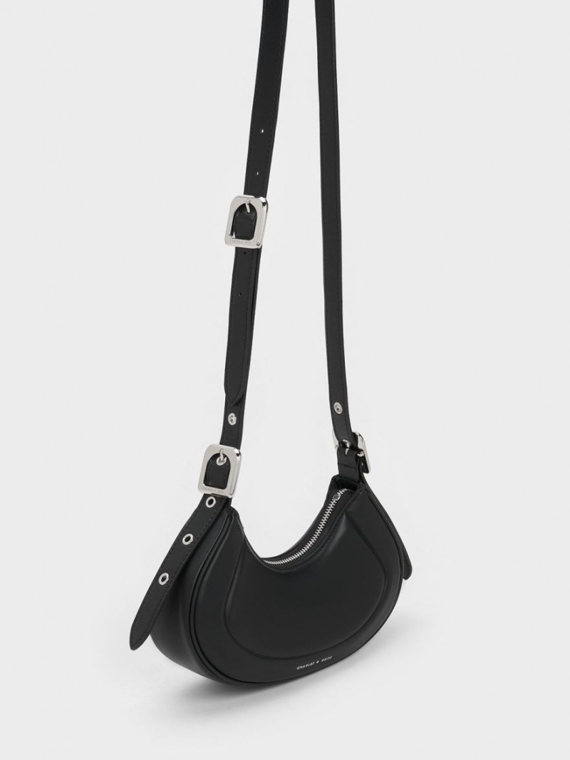 τσάντεσ ώμου Charles And Keith Petra Curved μαυρα | 51962-GWTS