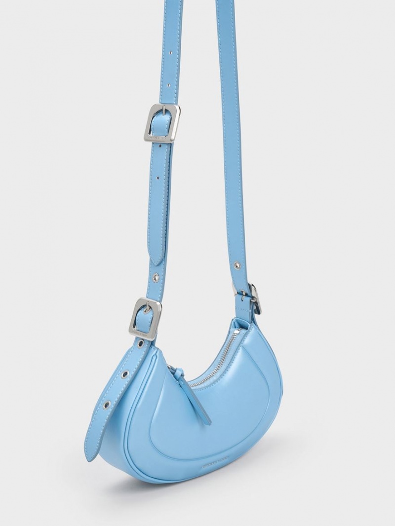 τσάντεσ ώμου Charles And Keith Petra Curved μπλε | 80714-KOUY