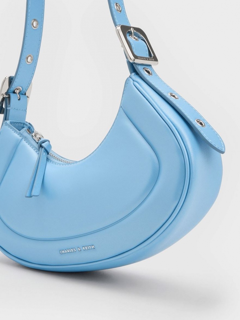τσάντεσ ώμου Charles And Keith Petra Curved μπλε | 80714-KOUY