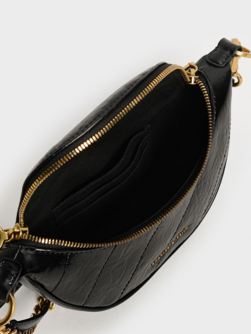 τσάντεσ χιαστί Charles And Keith Philomena Wrinkled-Effect Half-Moon μαυρα | 37240-GOJI