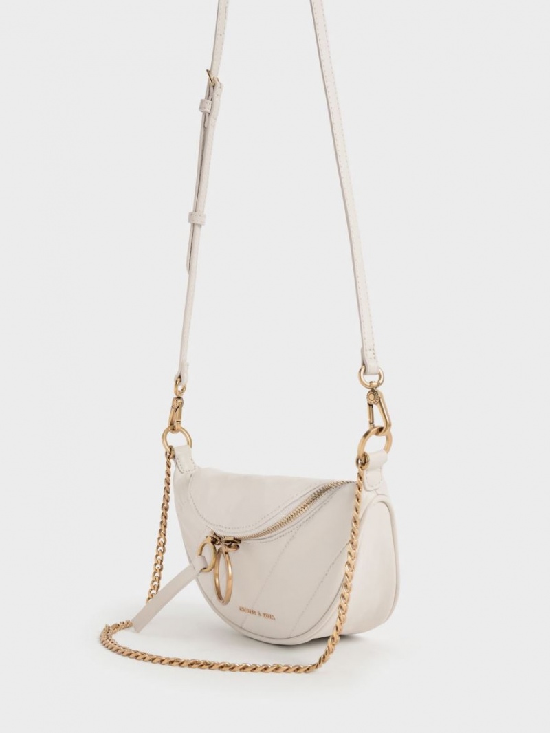τσάντεσ χιαστί Charles And Keith Philomena Wrinkled-Effect Half-Moon ασπρα | 74028-EADH