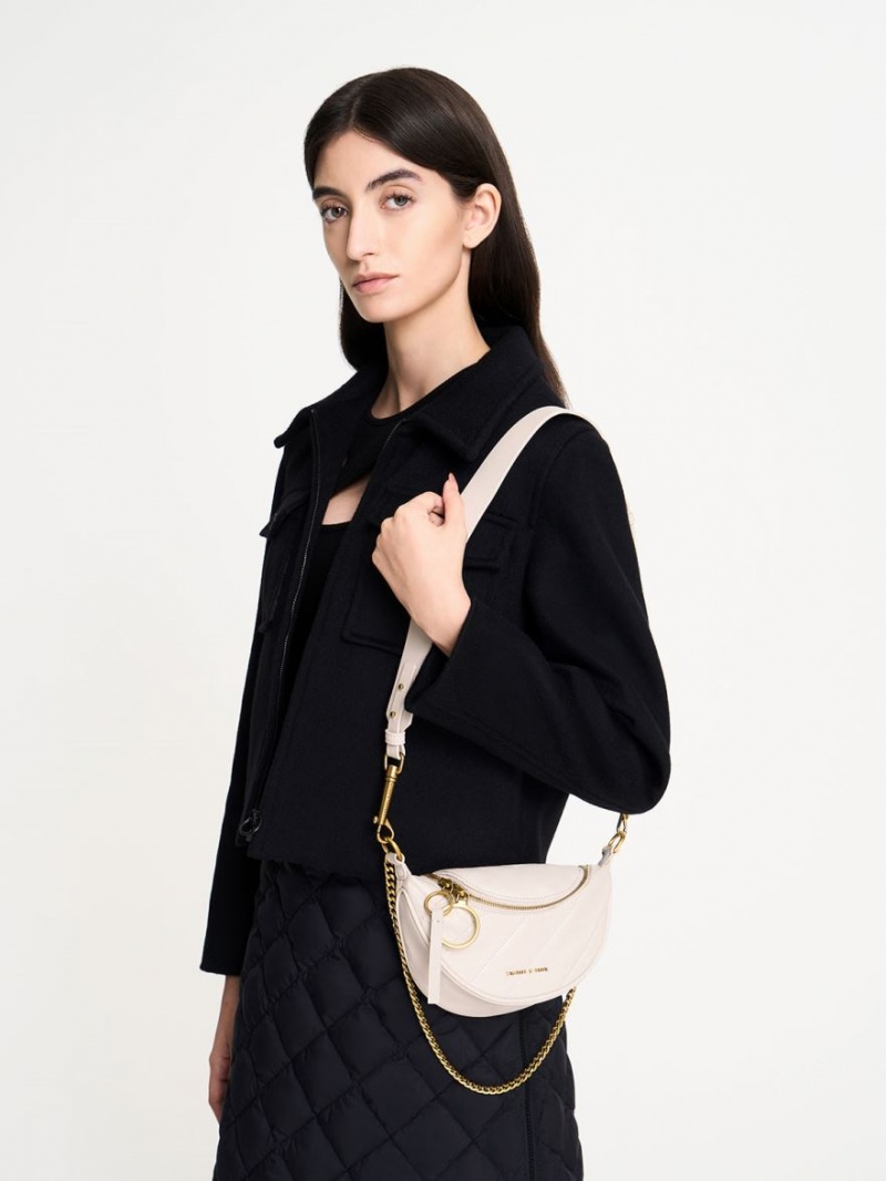 τσάντεσ χιαστί Charles And Keith Philomena Wrinkled-Effect Half-Moon ασπρα | 74028-EADH