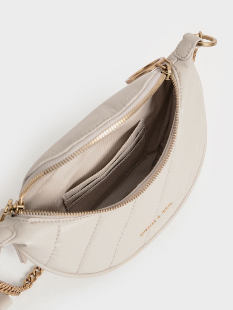 τσάντεσ χιαστί Charles And Keith Philomena Wrinkled-Effect Half-Moon ασπρα | 74028-EADH