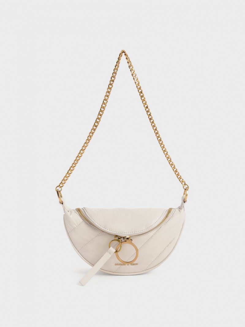 τσάντεσ χιαστί Charles And Keith Philomena Wrinkled-Effect Half-Moon ασπρα | 74028-EADH